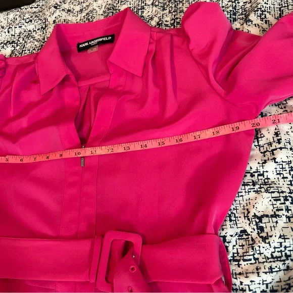 KARL LAGERFELD PARIS Belted Zip Up A Line Dress - Picture 7 of 8